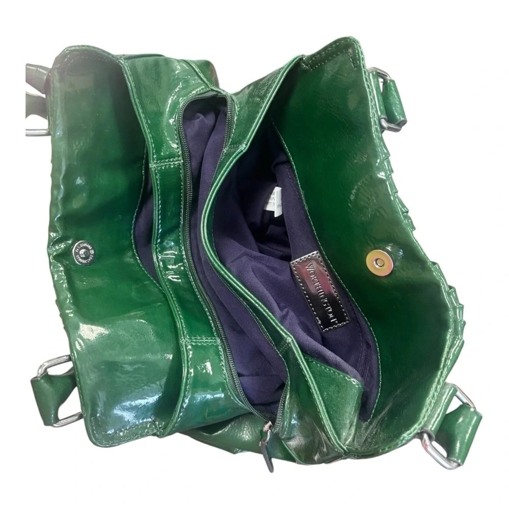 Green Slouchy Soft Patent Leather Hobo Bag Y2K Bohemian Chunky Metal